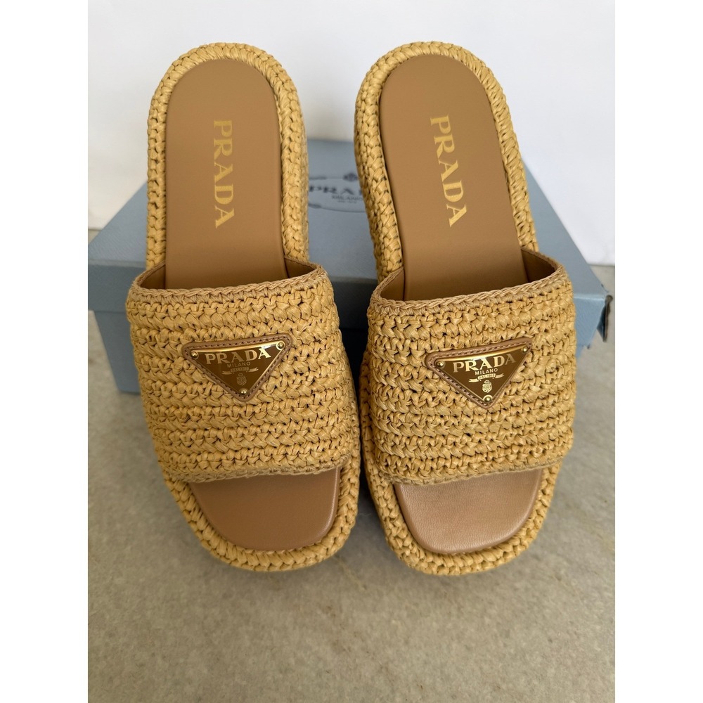 Prada 1XZ761 Crochet flatform slides Raffia Sandals, Women size 40 US 10) - Picture 16 of 16